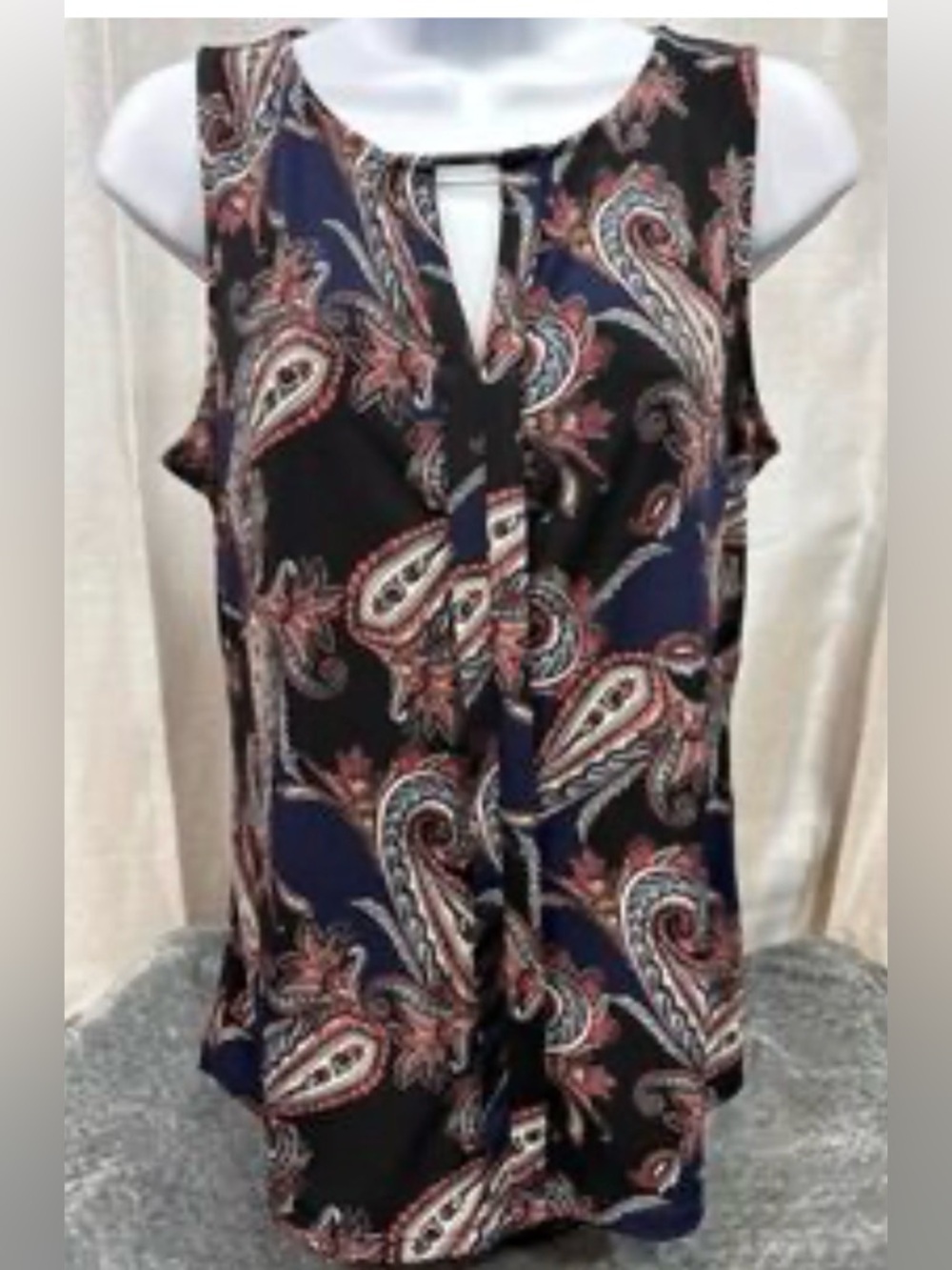 White House Black Market Navy Paisley Tie-Front Sleeveless Camisole
